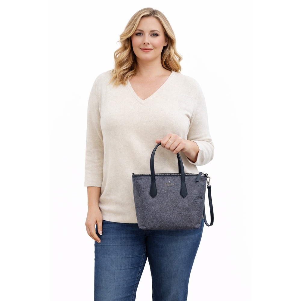 Kate Spade Satchel Womens Small Grey Glitter Crossbody Saffiano Leather Handbag